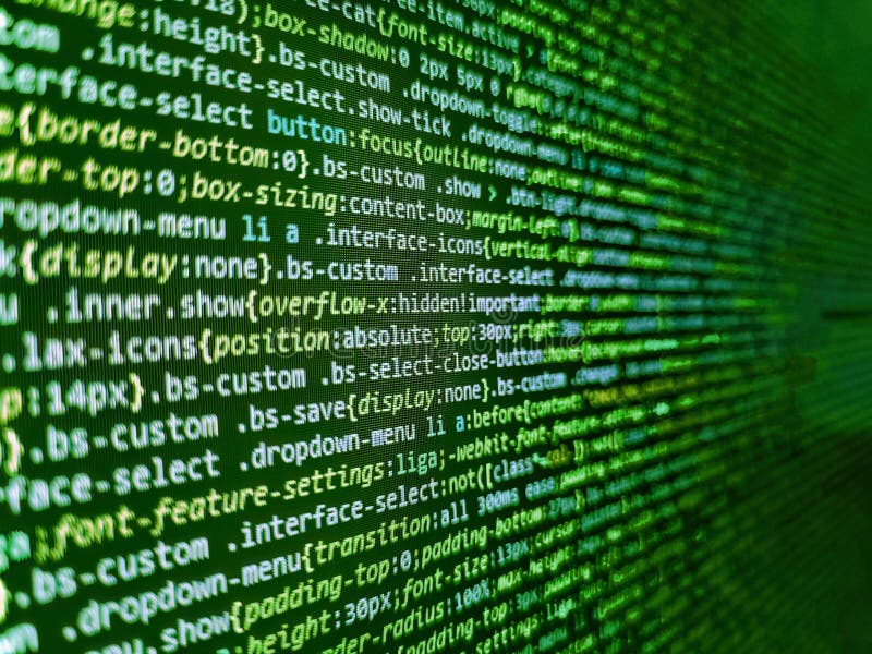 Screen of web developing php code on dark background. Writing programming code on laptop. Web abstract programming and created royalty free stock image