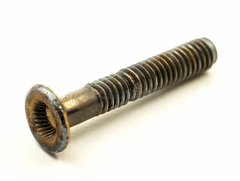 A screw with a metal thread on a white background stock image