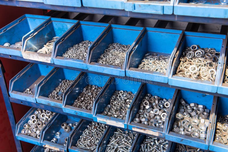 Storage in Blue Plastic Boxes in a Stock Image Image of nuts