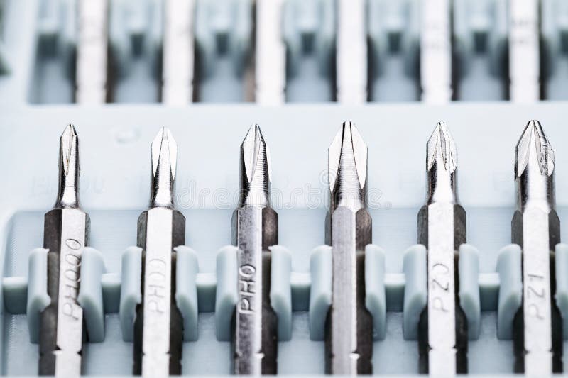 Screwdriver bits in a case stock photography
