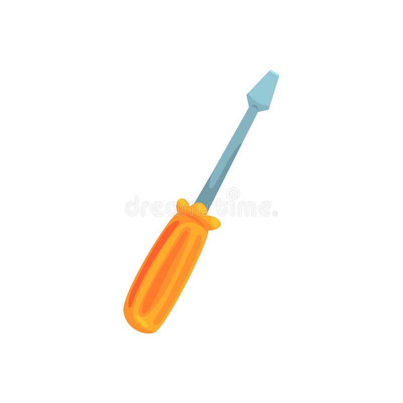 Screwdriver with orange handle, repair tool cartoon vector Illustration