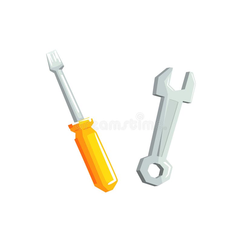 Screwdriver and Spanner Items Cool Colorful Vector Illustration Stock