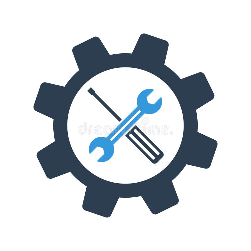 Screwdriver and spanner. Service icon. Wrench key with cog wheel gear sign