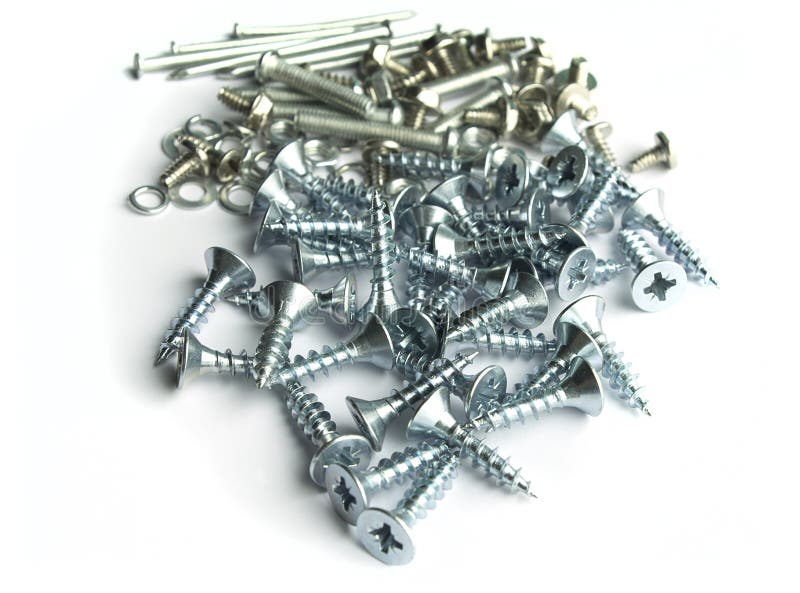 Screws, Bolts, Nails and Different Type of Metal on White Background