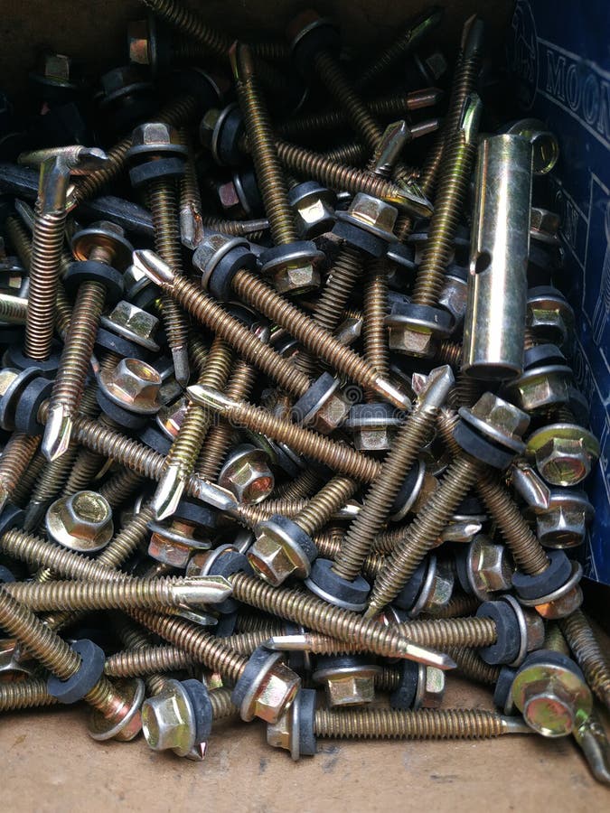 Screws for Galvanized Roof Installation Stock Photo Image of
