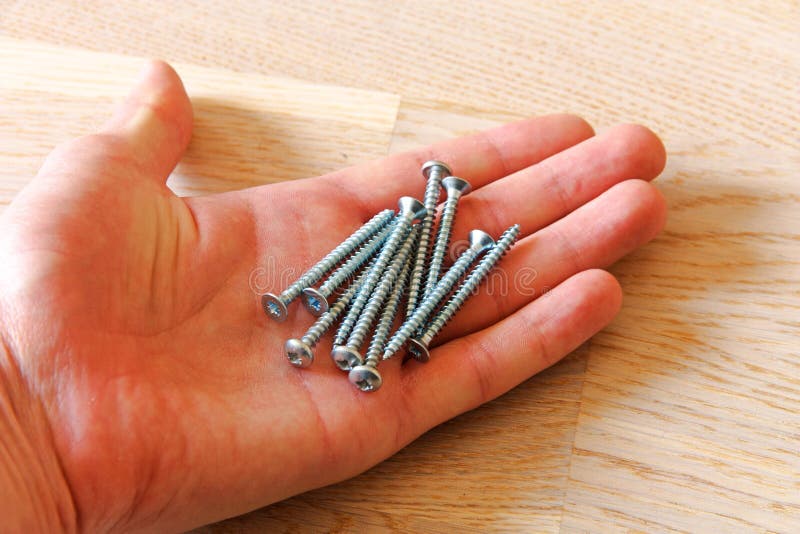 Screws in hand stock image. Image of metallic, industry 39369113