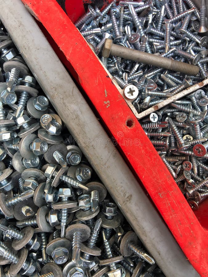 Screws and Nails in Tool Bag Stock Photo Image of collection, pile 90543582