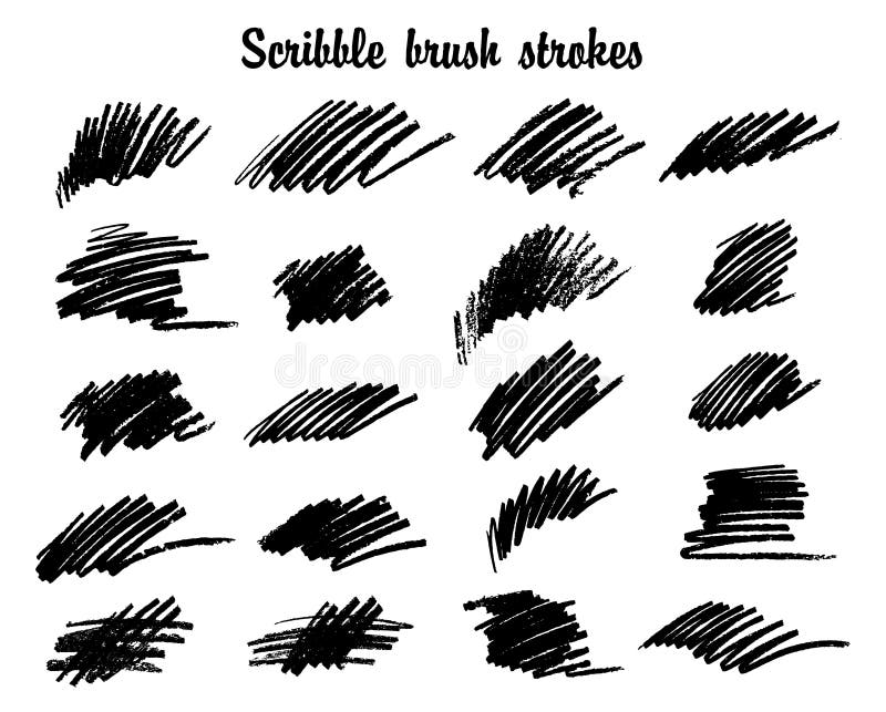 Scribble Brush Strokes Set. Hand Drawn Pencil Texture Element for