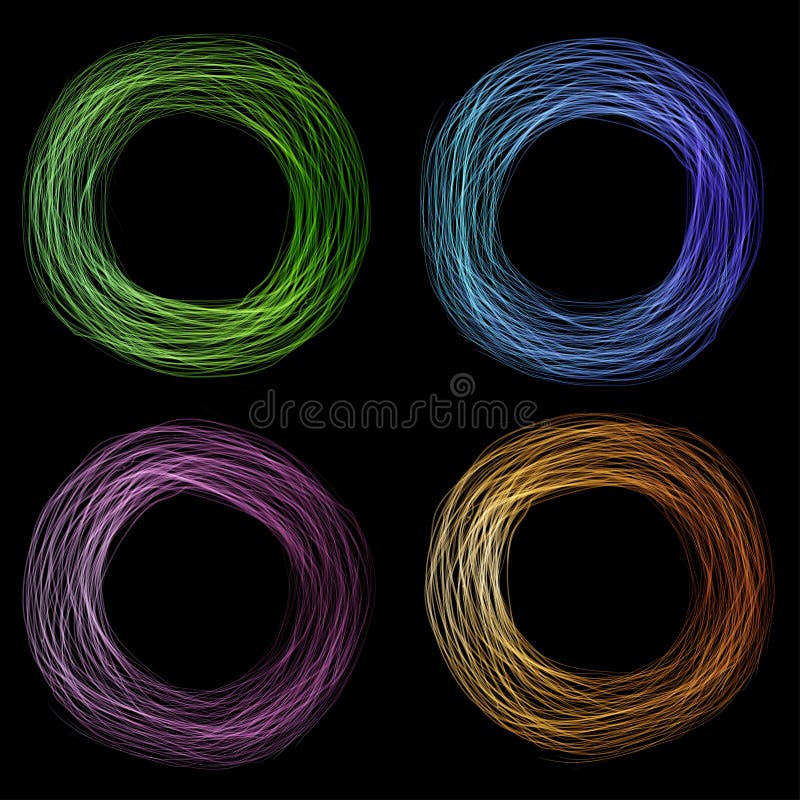 Scribble circles on black background stock illustration