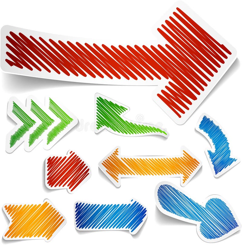 Scribbled color arrows set.