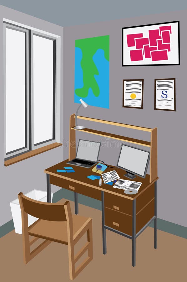 Vector illustration of a messy desk in a college dorm room. Vector illustration of a messy desk in a college dorm room.