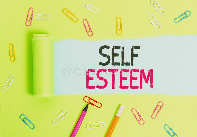 Word writing text Self Esteem. Business photo showcasing a feeling of having respect for yourself and your abilities Stationary and torn cardboard placed above a plain pastel table backdrop. Word writing text Self Esteem. Business photo showcasing a feeling of having respect for yourself and your abilities Stationary and torn cardboard placed above a plain pastel table backdrop
