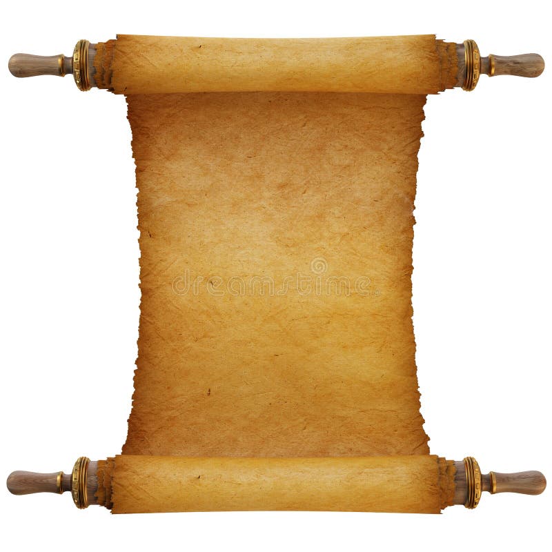 Ancient antique scroll on white background. Empty treasure illustrations