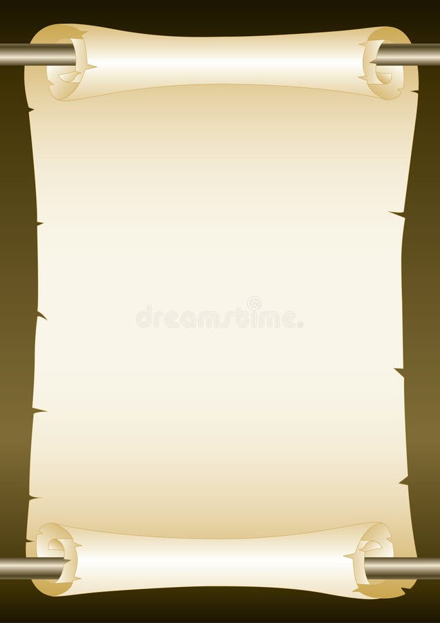 A scroll is held by two cross-beams. Vector. Vertical scroll vectors