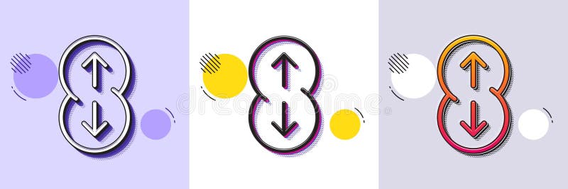 Scroll down button line icon. Scrolling screen sign. Swipe page. Halftone dotted pattern. Vector royalty free illustration