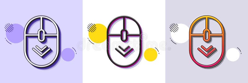 Scroll down mouse line icon. Scrolling screen sign. Swipe page. Halftone dotted pattern. Vector stock illustration