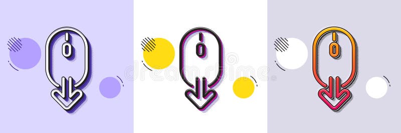 Scroll down mouse line icon. Scrolling screen sign. Swipe page. Halftone dotted pattern. Vector royalty free illustration