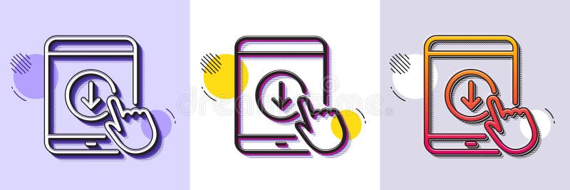 Scroll down tablet pc line icon. Scrolling screen sign. Swipe page. Halftone dotted pattern. Vector stock illustration