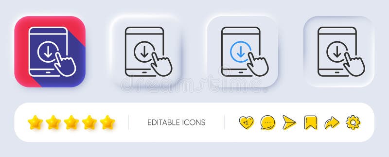 Scroll down tablet pc line icon. Scrolling screen sign. Swipe page. Neumorphic buttons. Vector royalty free illustration