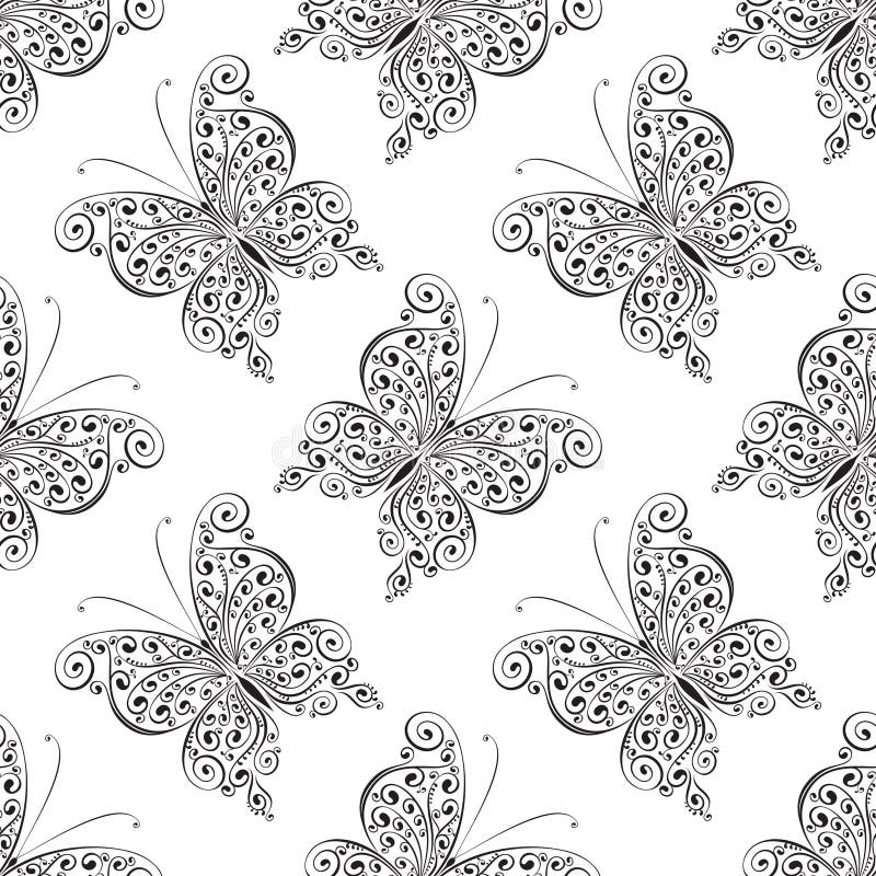 Scrollwork Butterfly Seamless Pattern, Vector Illustration Stock Vector ...