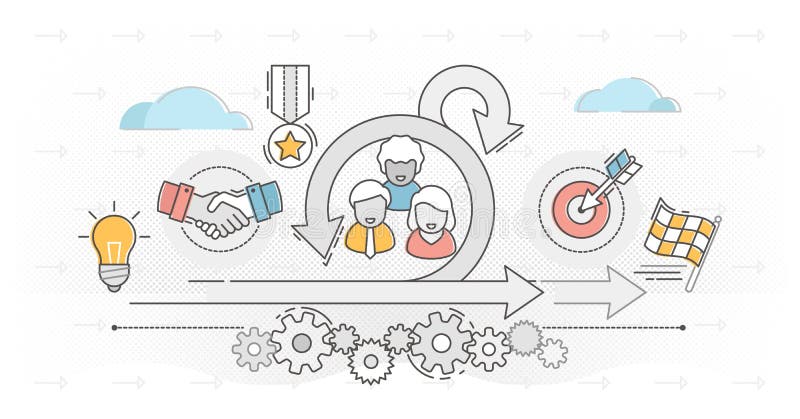 Scrum outline concept vector illustration, software development process. vector illustration