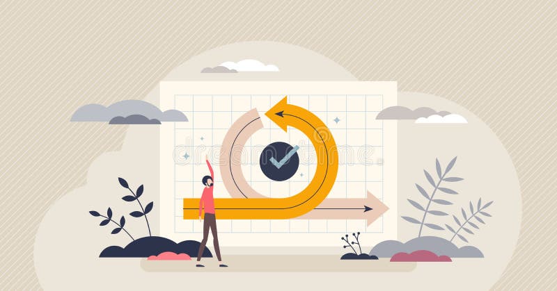 Scrum sprint methodology as agile development process tiny person concept. Software integration and implementation process plan with task planning strategy vector illustration. Effective work tool.