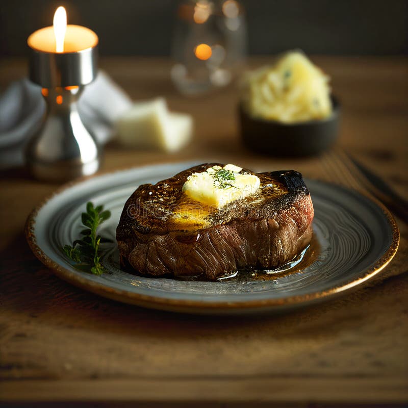 Scrumptious Medium Rare Steak with Appetizing Melting Butter with Herbs ...