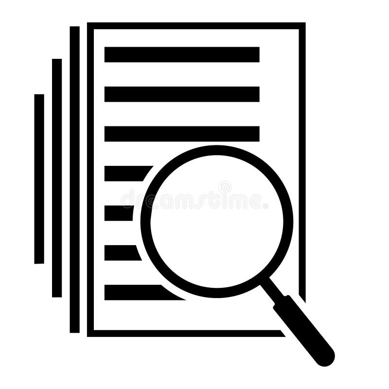 Scrutiny document plan icon in flat style. Review statement vector illustration on white isolated background. Document with magnif stock illustration Scrutiny document plan icon in flat style. Review statement vector illustration on white isolated background. Document with magnif stock illustration