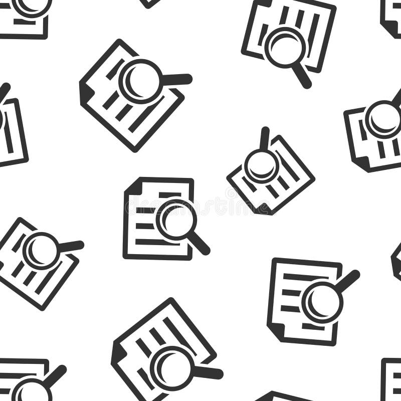 Scrutiny document plan icon seamless pattern background. Review statement vector illustration. Document with magnifier loupe vector illustration Scrutiny document plan icon seamless pattern background. Review statement vector illustration. Document with magnifier loupe vector illustration