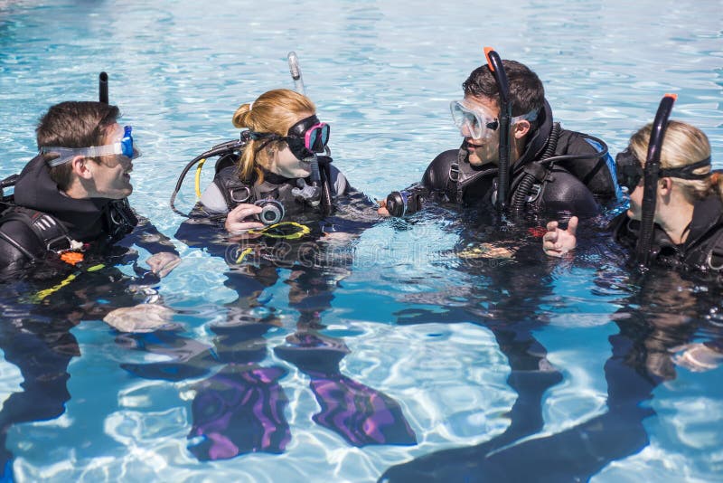 Scuba Dive Training in a Pool with a Group Stock Photo Image of