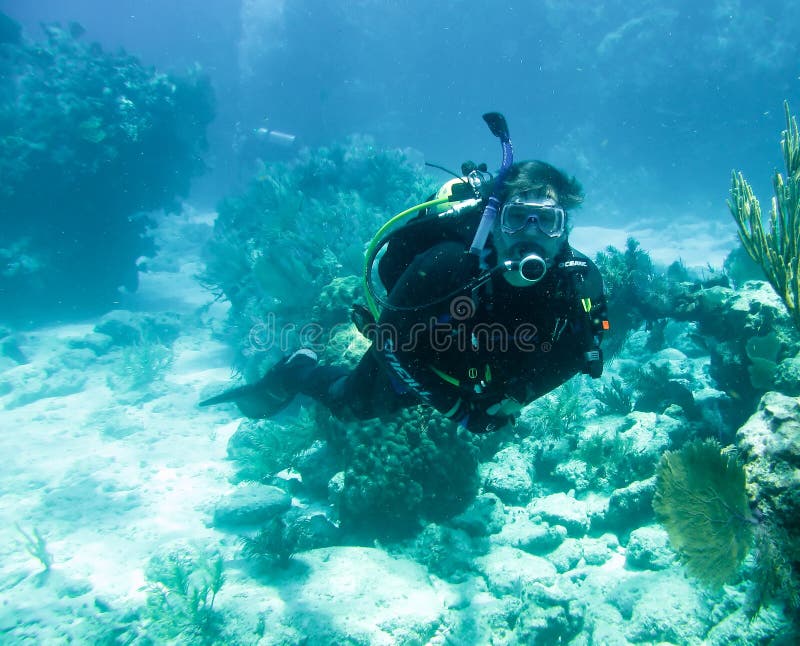 Scuba diver and coral reef