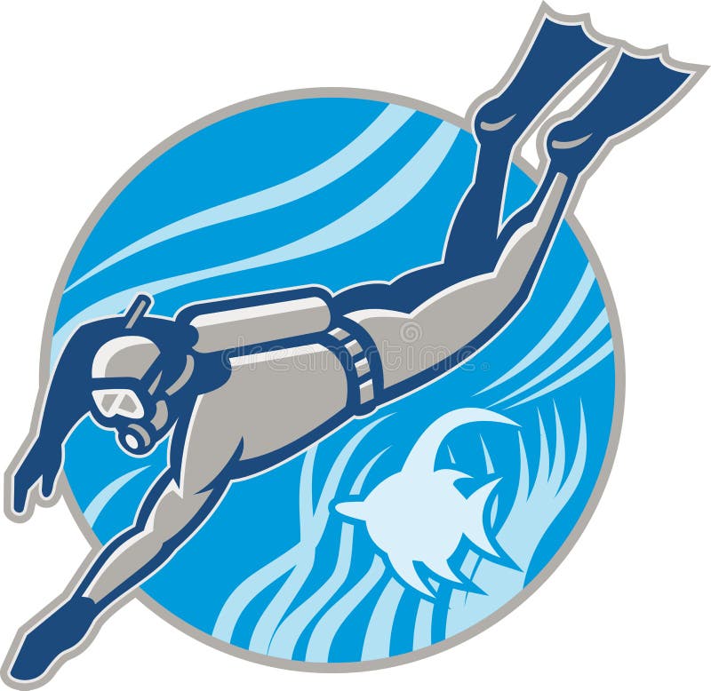 Scuba Diver Diving Retro stock illustration