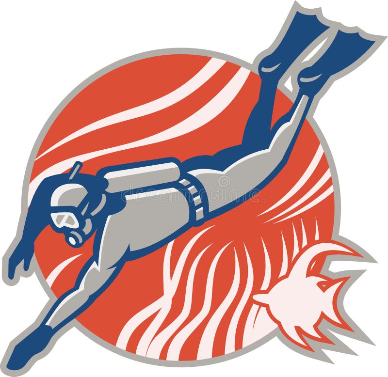 Scuba Diver Diving Retro royalty free illustration