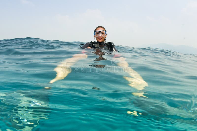 Scuba diver on surface before dive