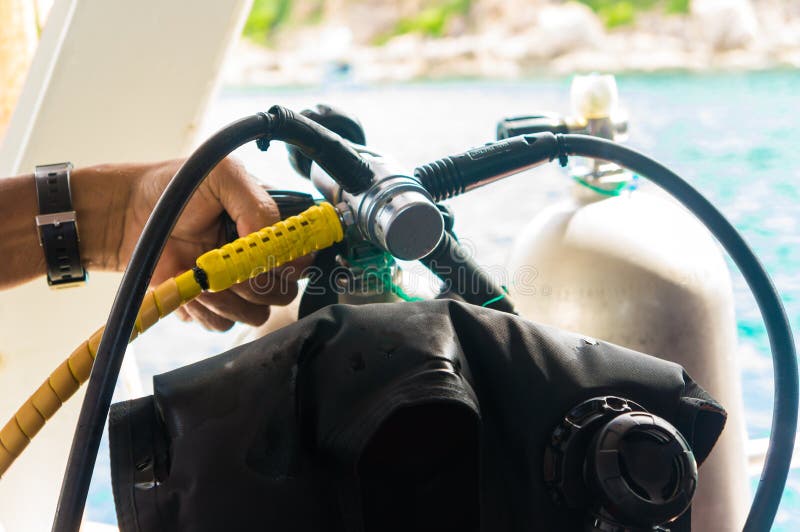 Scuba Diving Air Tank on Boat Stock Image Image of water, detail
