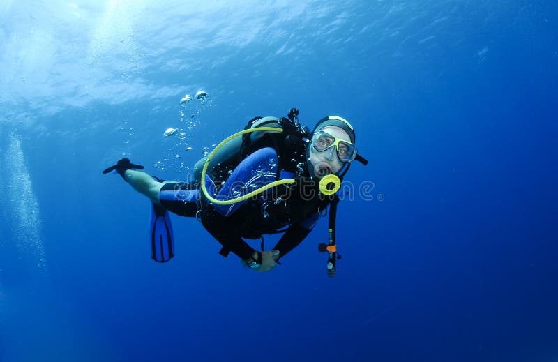 Scuba diving in clear blue water