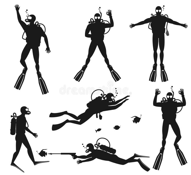 Scuba-duikersilhouetten Het duiken silhouetten stock illustratie Scuba-duikersilhouetten Het duiken silhouetten stock illustratie