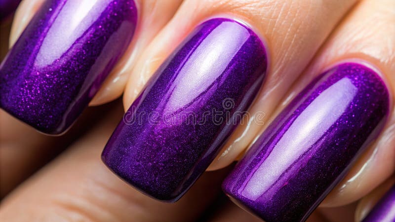 Scufundați-vă în mov regal O închidere de lux a unei poloneze de unghii profund pigmentate cu o cremă groasă stock illustration