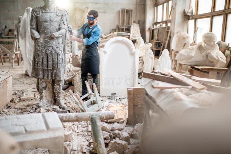 Sculptor Working with Sculpture in the Studio Stock Image Image of