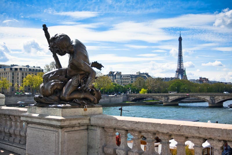 Sculpture of Child on the bridge of Alexander III stock images Sculpture of Child on the bridge of Alexander III stock images