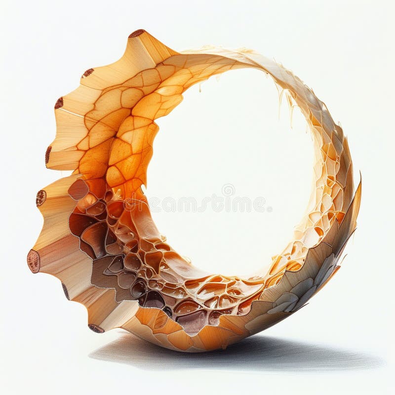 Sculpture circulaire complexe faite à partir de copeaux de crayon aiguisé brillant dans la lumière douce illustration de vecteur