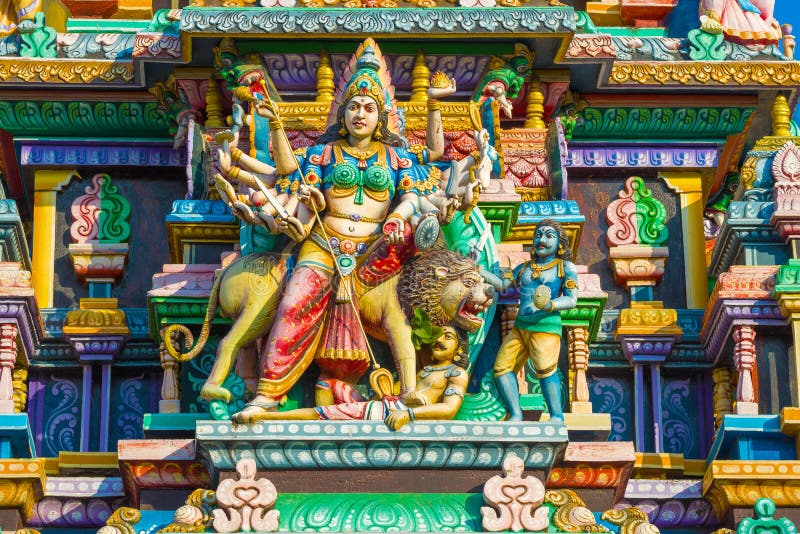 Sculpture of the god Shiva in the form of the ancient Hindu temple Sri Bhadrakali Amman Kovil Kali Kovil close-up. Trincomalee, Sri Lanka