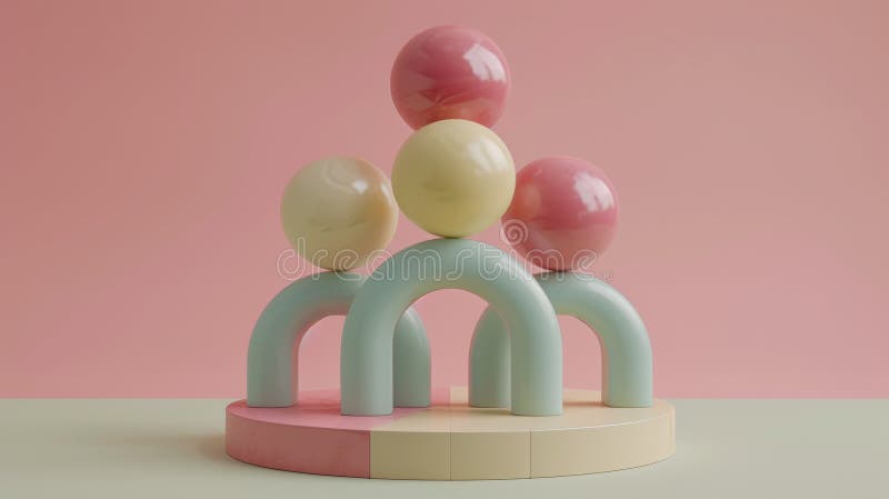 A sculpture of a group of three different colored balls, AI vector illustration