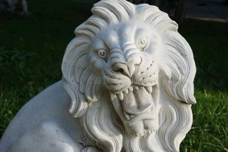 Sculpture of Marble Lion Head with Open Mouth Face Stock Image Image