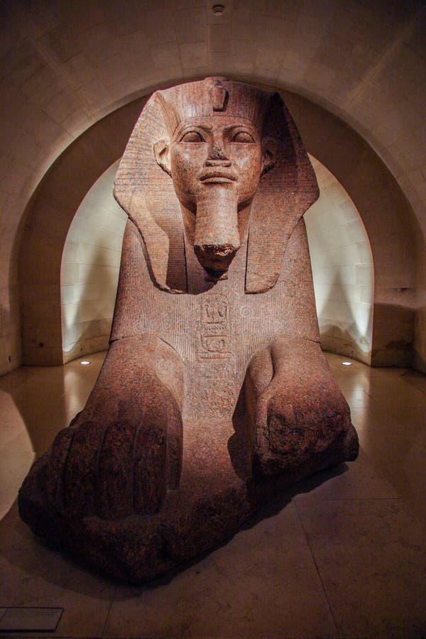 Sculpture of sphinx in the Louvre museum. Sightseeing of Louvre.