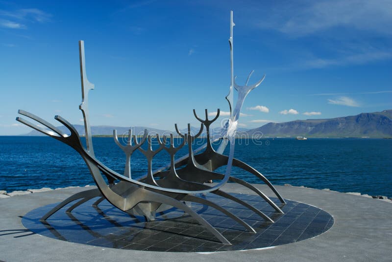 Sculpture Of A Viking Boat In Reykjavik, Iceland Stock ...