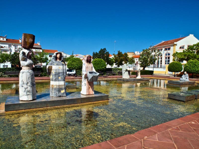 Beautiful sculptures at the city center in Silves at the Algarve coast of Portugal