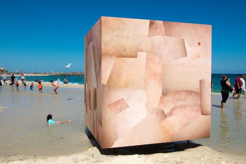 Sculptures by the Sea: Skin Cube stock photos Sculptures by the Sea: Skin Cube stock photos