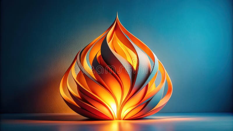 Sculptură abstractă a flăcării a iluminat instalația modernă de artă cu curbe organice și nuanțe calde. IA generativă royalty free illustration