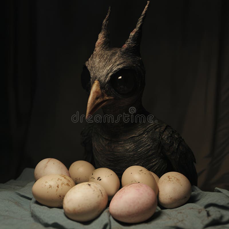 Sculptură de pasăre cu fantezie întunecată cu ouă artistice Still Life gri imagine de culoare maro deschis stock illustration